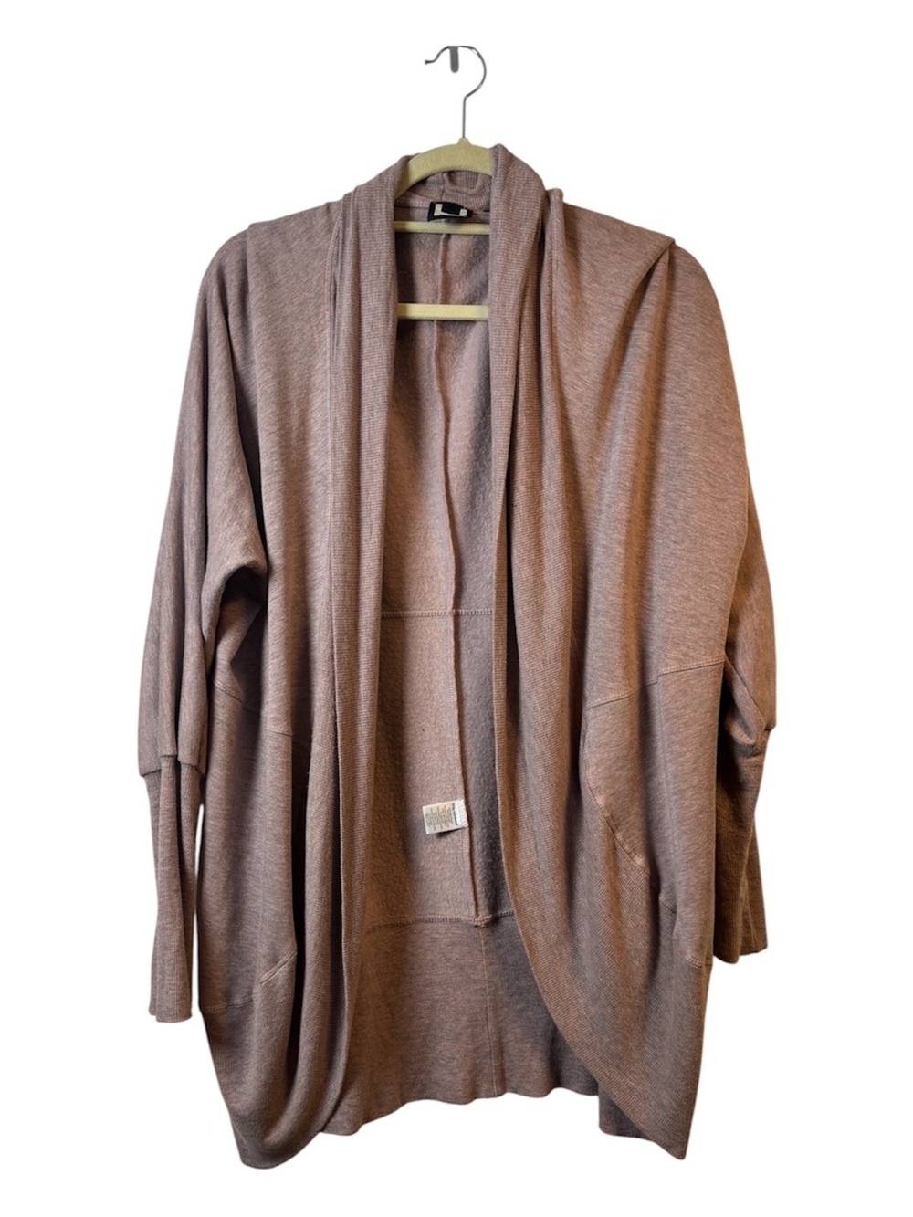 H by Bordeaux Open Front Drape Cardigan Wrap Mauve Brown Pockets Oversized GUC